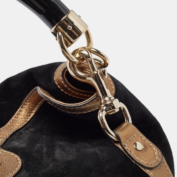 GUCCI Black/Gold Hysteria Embossed Suede Large Indy Hobo - Picture 6 of 8